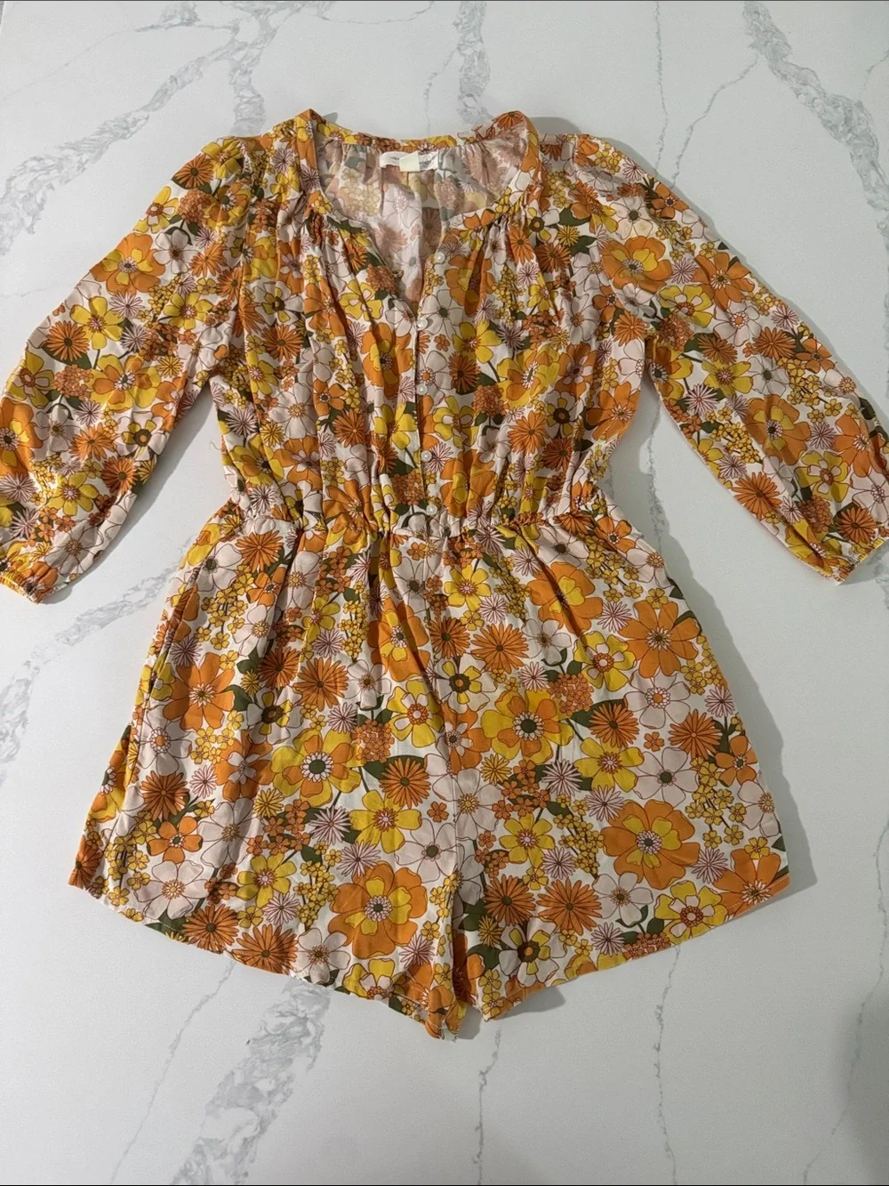 Treasure & Bond Cream Floral Blouse with Yellow & Orange Accents